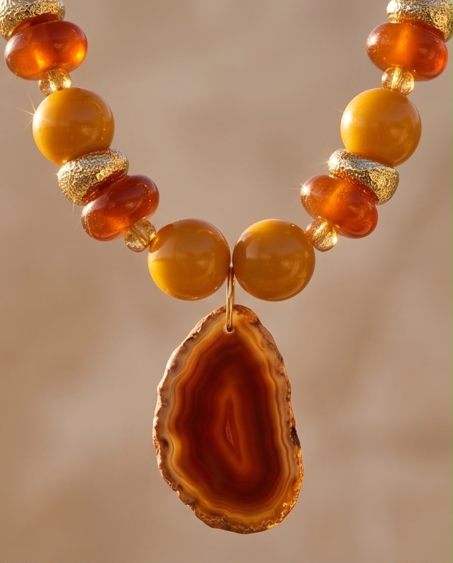 Sun Stone – Handgefertigte Statement-Halskette mit Naturstein-Anhänger | Einzelstück