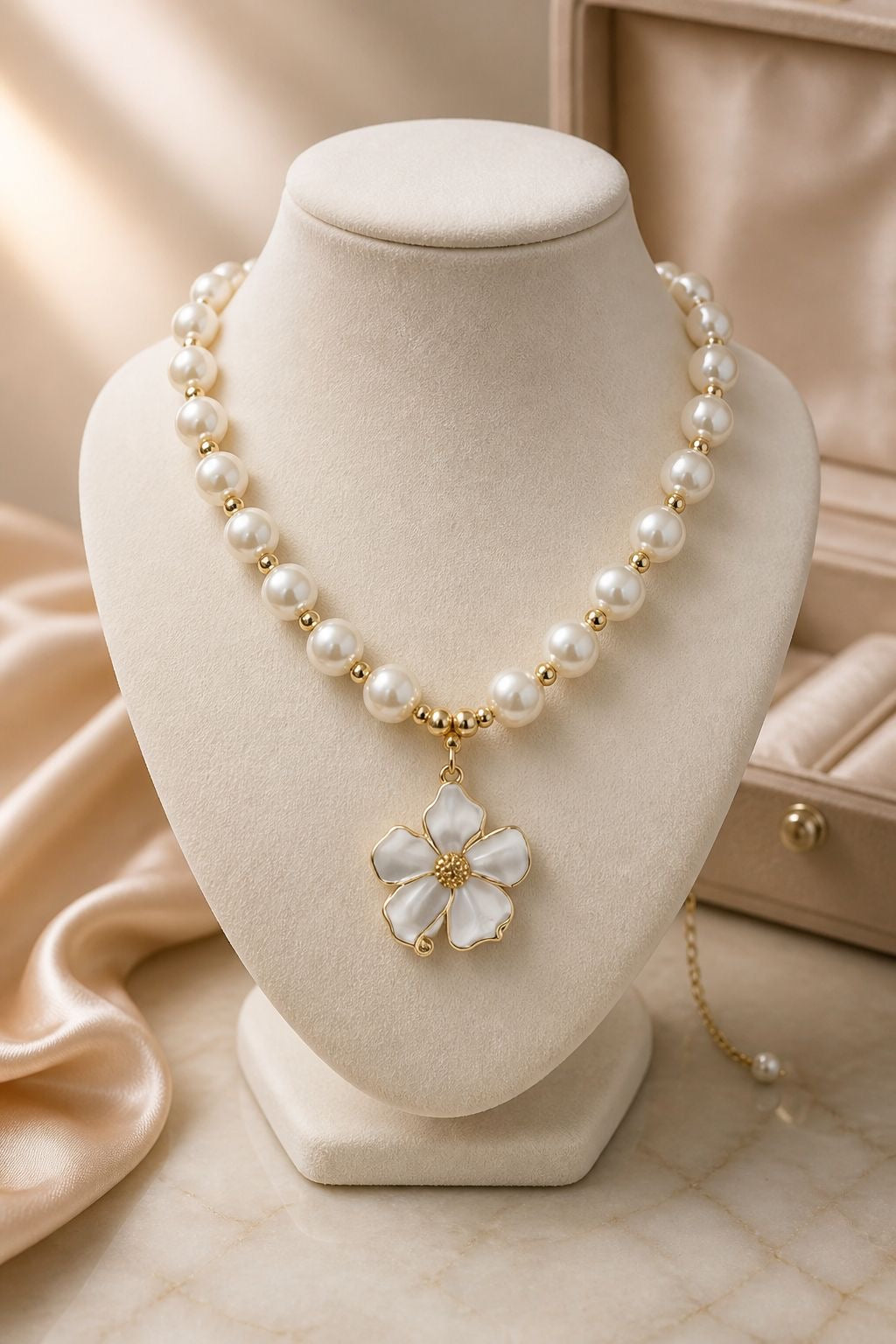 Ivory Blossom Handmade Necklace by Illari | Pearl Flower Necklace