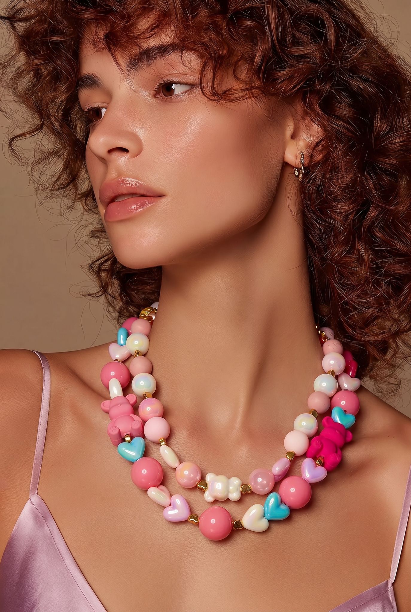 Tornasol – Double Layer Handmade Teddy Heart Statement Necklace by Illari – One of a Kind