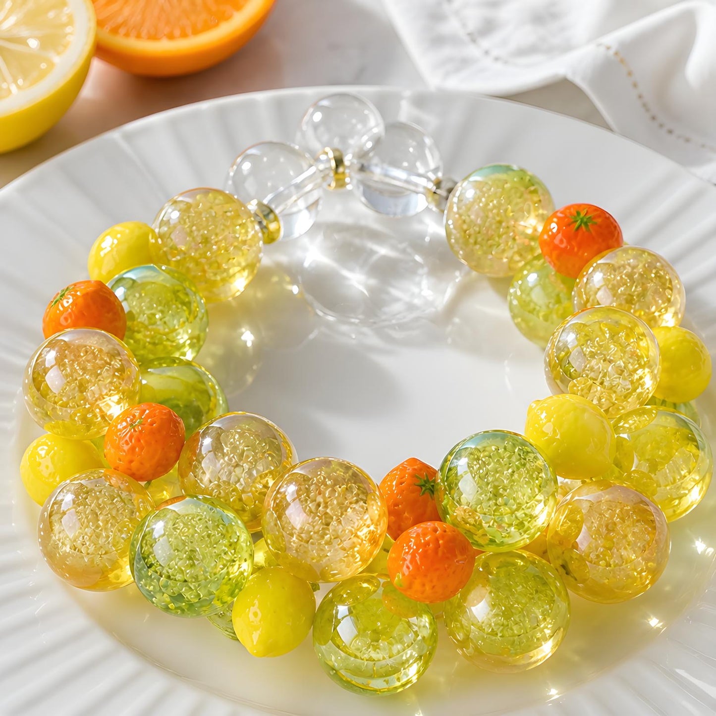 Limoncello – Handmade Citrus Bubble Statement Necklace by Illari – One of a Kind