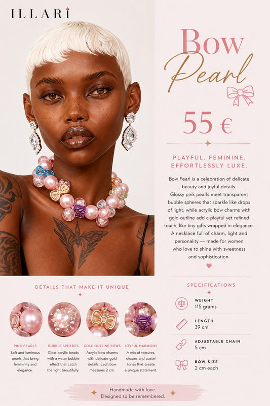 Bow Pearl – Rosa Statement-Halskette mit Schleifen | Einzelstück