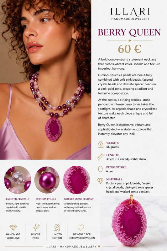 Berry Queen – Fuchsia Statement-Kette mit Steinanhänger | Einzelstück