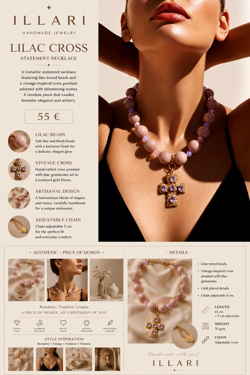 LILAC CROSS Handmade Necklace by Illari