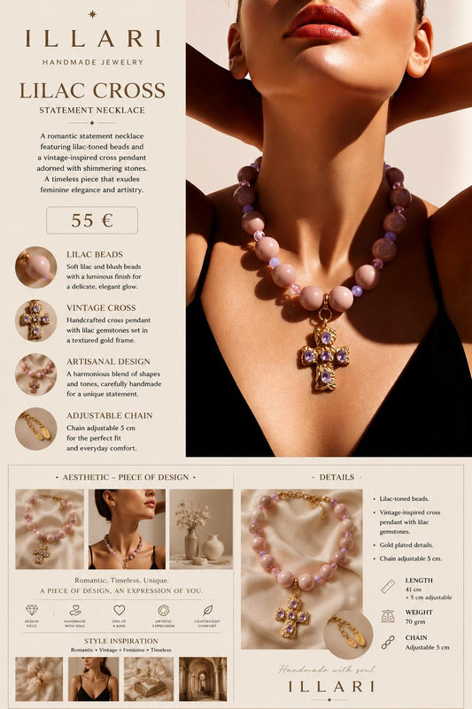 LILAC CROSS Handmade Necklace by Illari