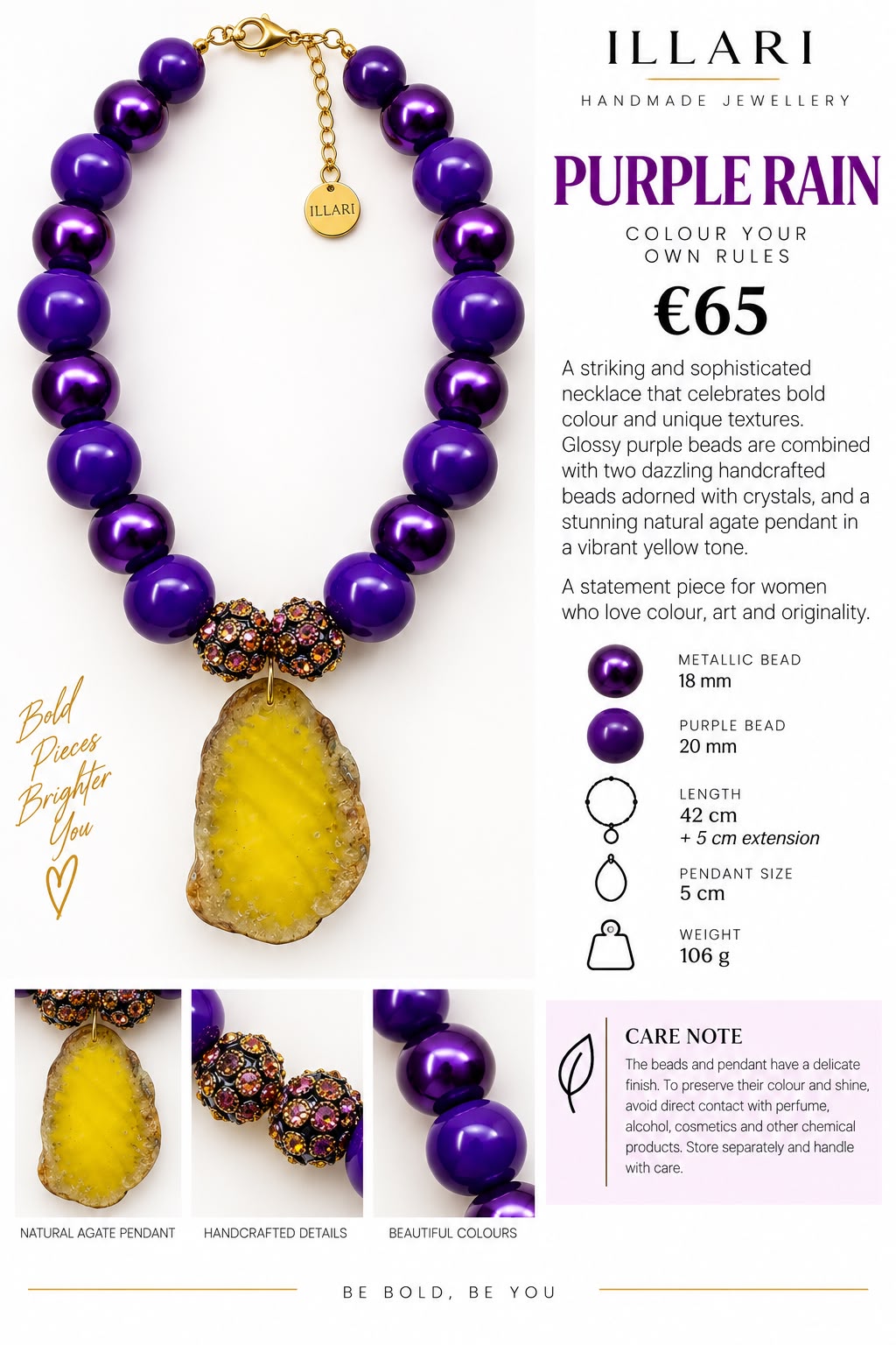 Purple Rain Handmade Agate Necklace by Illari