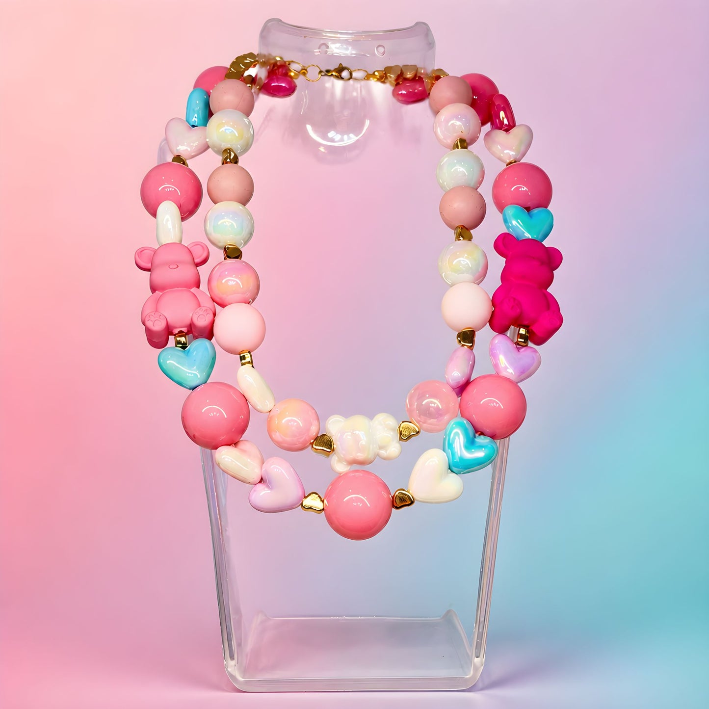 Tornasol – Double Layer Handmade Teddy Heart Statement Necklace by Illari – One of a Kind