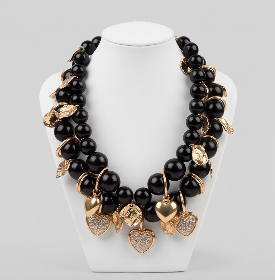 Opulence Black – Handmade Black & Gold Statement Necklace