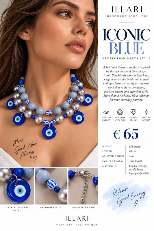 Iconic Blue – Statement-Kette mit Evil-Eye-Anhängern in Blau & Silber