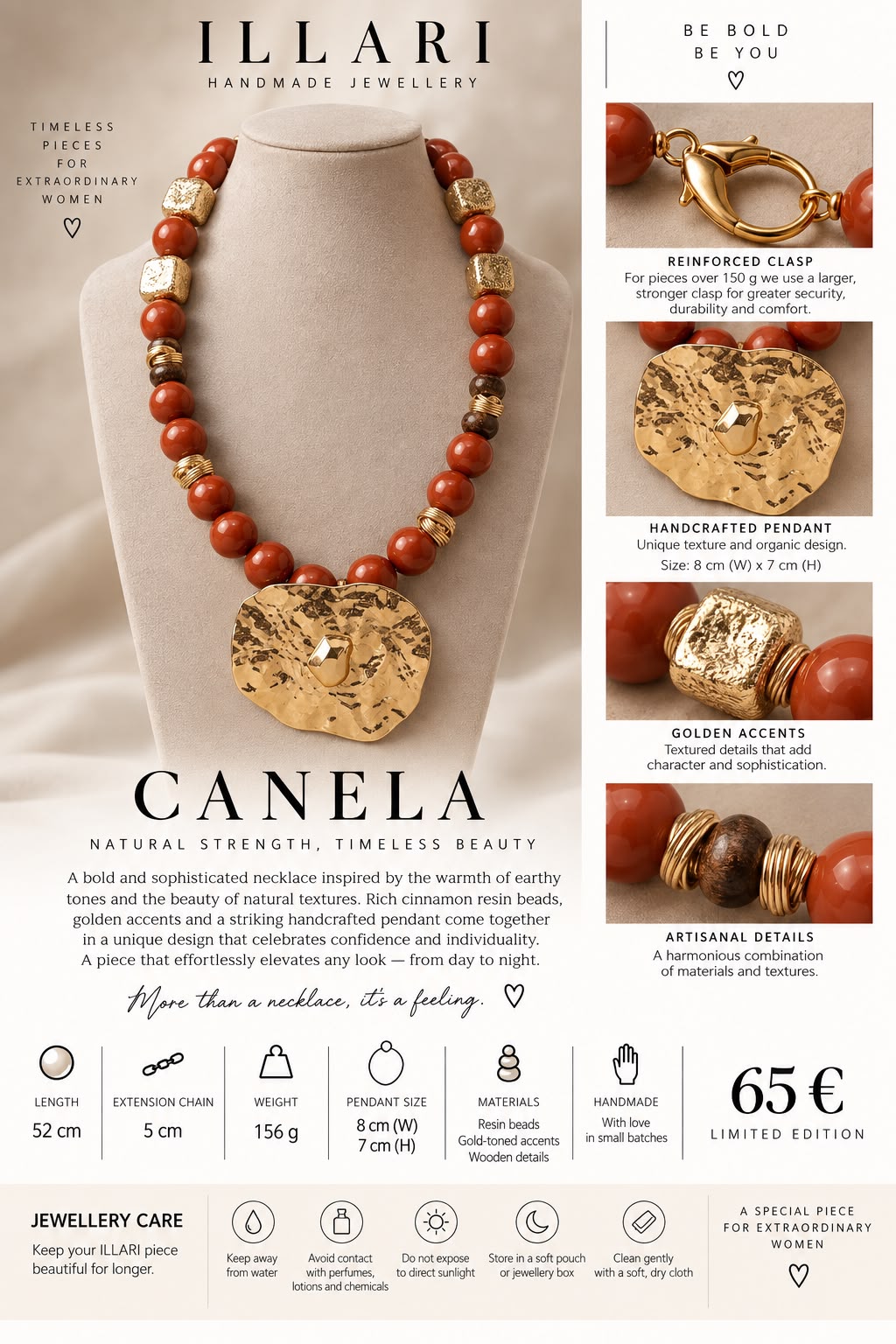 Canela – Handmade Cinnamon & Gold Statement Necklace