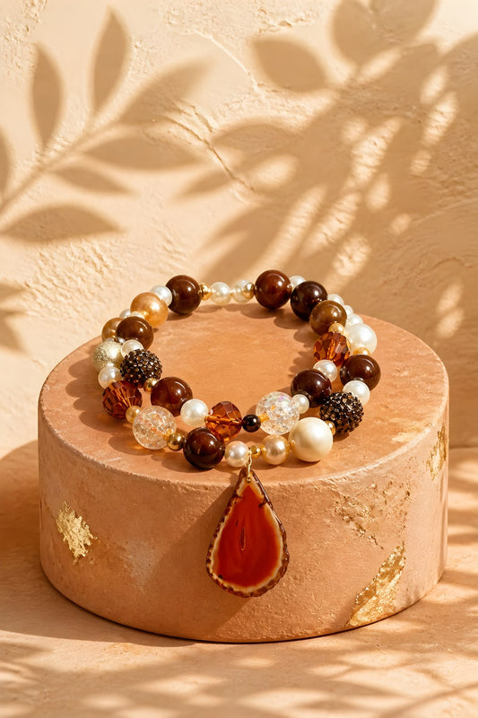 Cacao – Statement Choker in warmen Erdtönen mit großem Steinanhänger