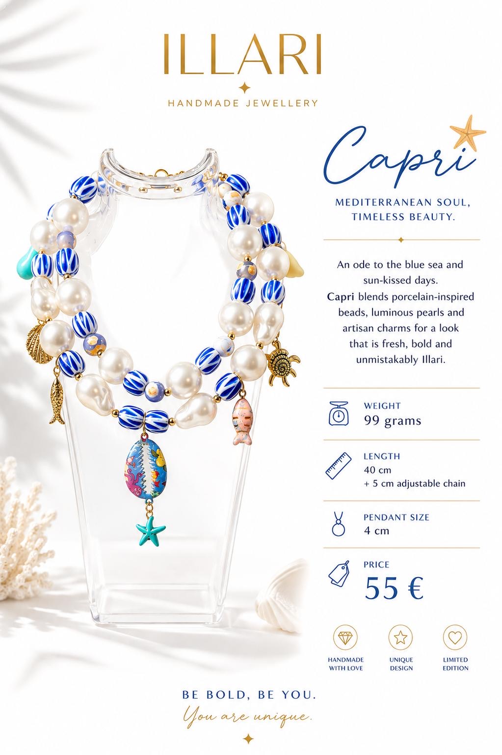 Capri – Maritime Statement-Halskette in Blau & Weiß | Einzelstück