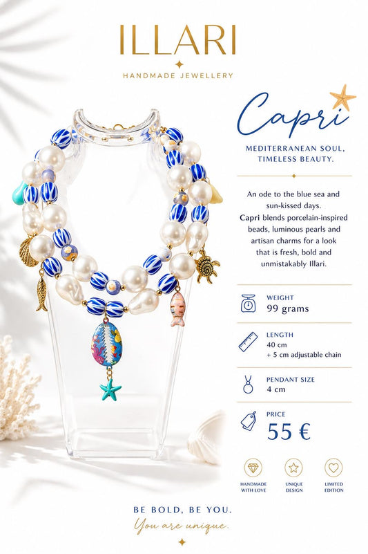 Capri – Maritime Statement-Halskette in Blau & Weiß | Einzelstück