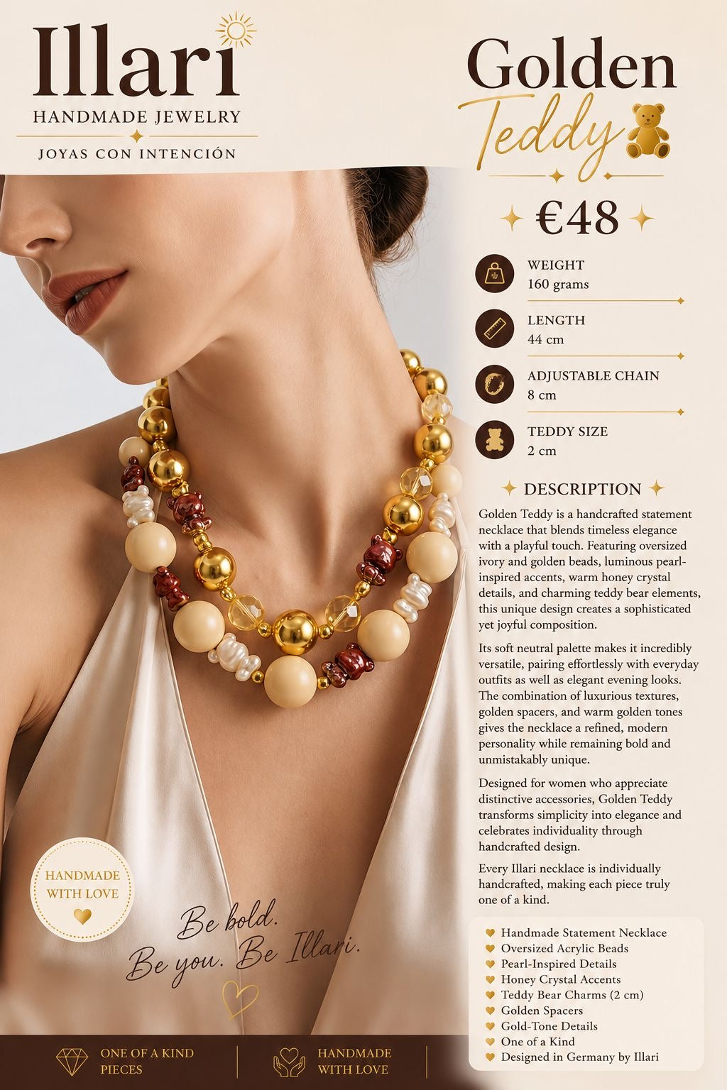 Golden Teddy Handmade Necklace by Illari