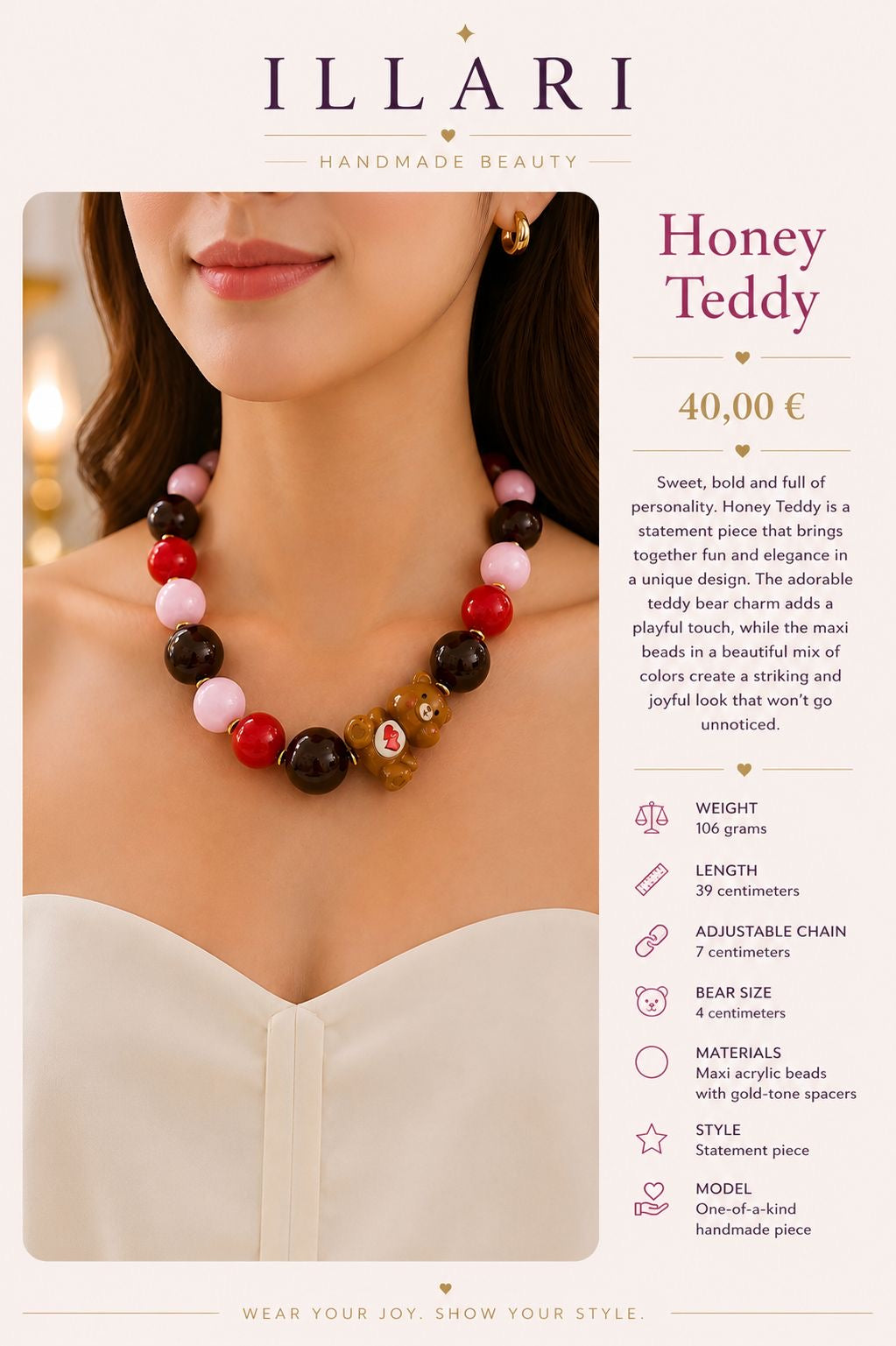 Honey Teddy Handmade Necklace by Illari