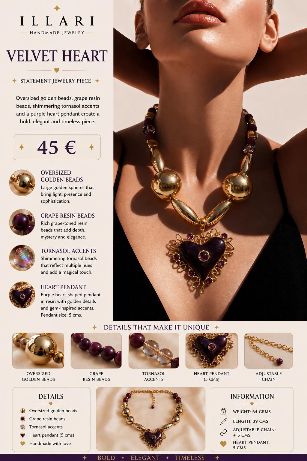 Velvet Heart Handmade Necklace by Illari