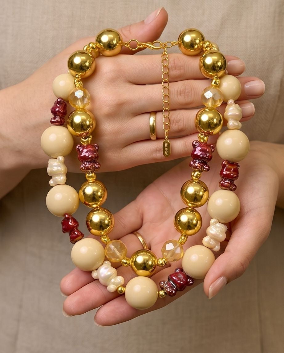 Golden Teddy Handmade Necklace by Illari