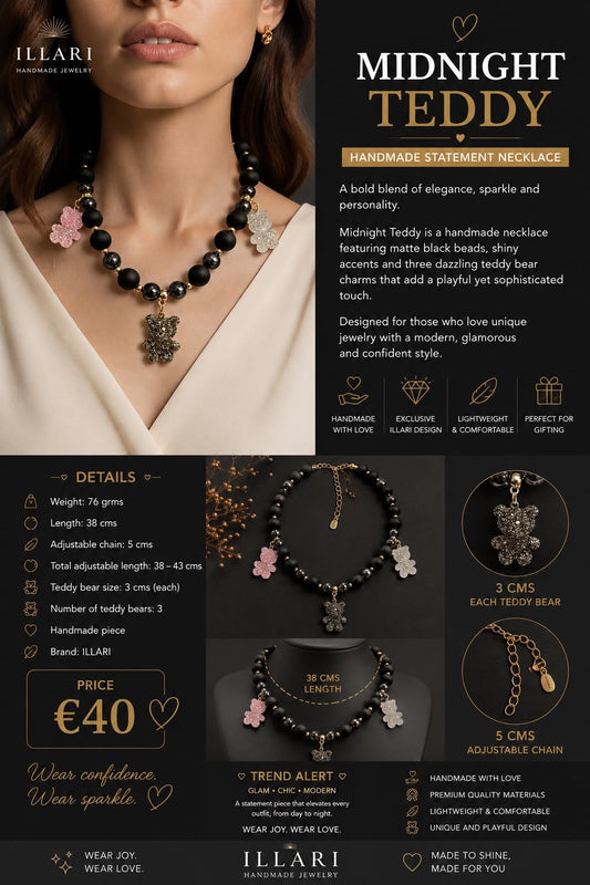 Midnight Teddy Handmade Necklace by Illari