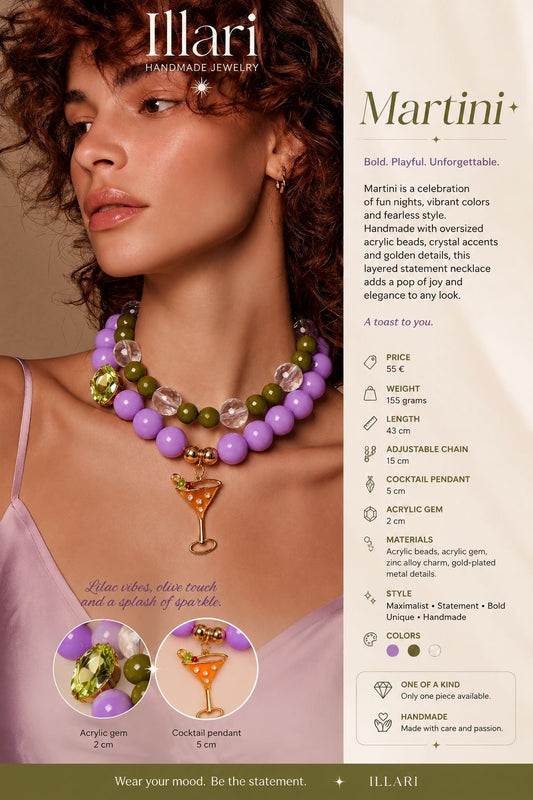 Handmade Beaded Layered Statement Necklace Martini by Illari