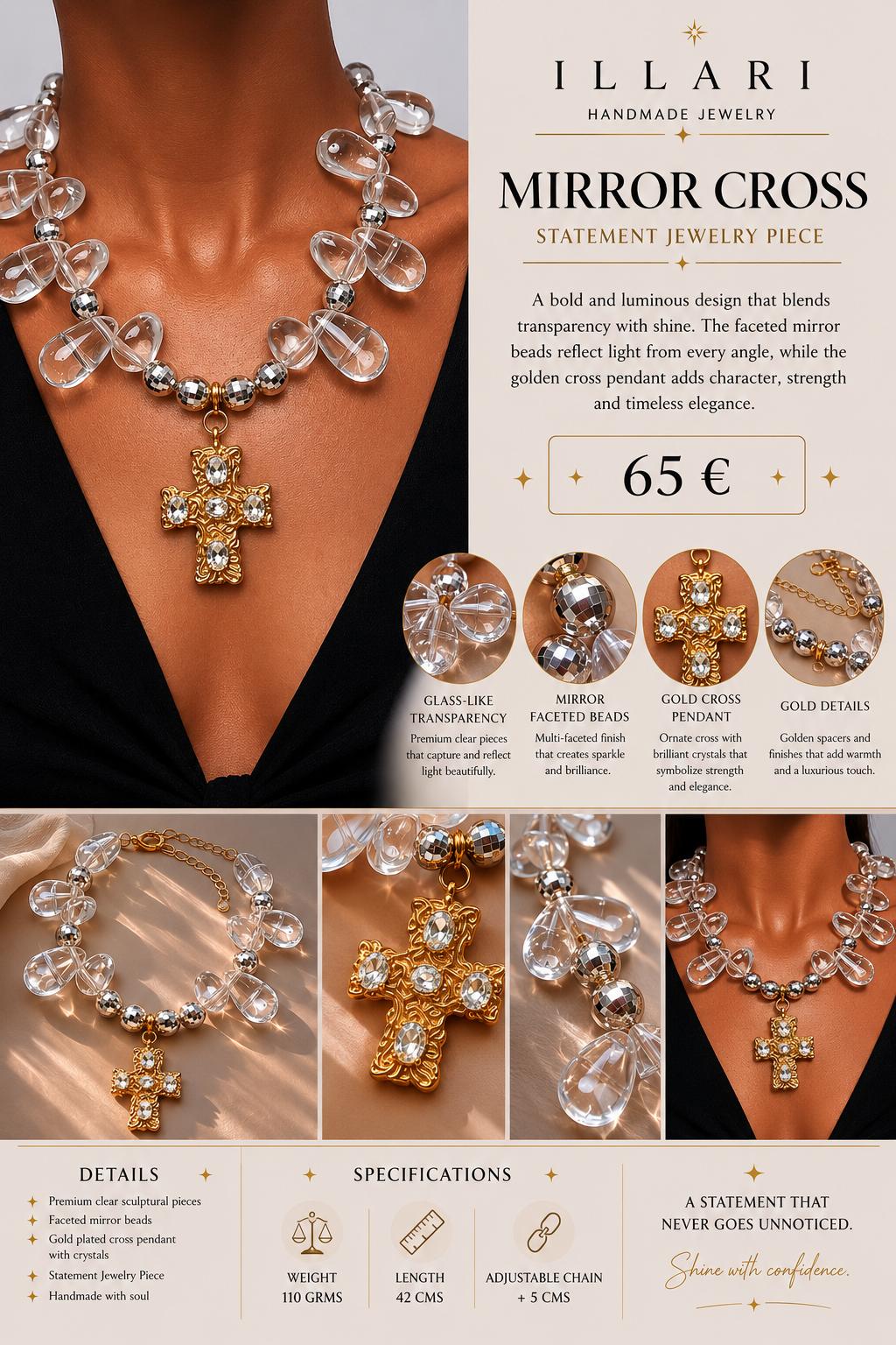 Mirror Cross Handmade Necklace by Illari