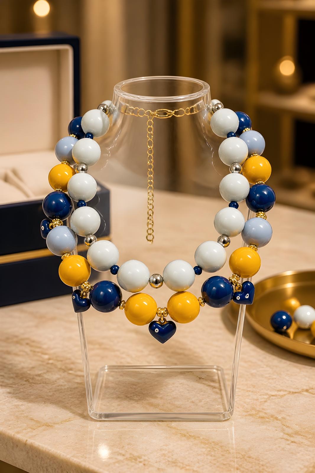 Devil Eye Handmade Statement Necklace by Illari – Evil Eye Double Layer Necklace – Unique Piece
