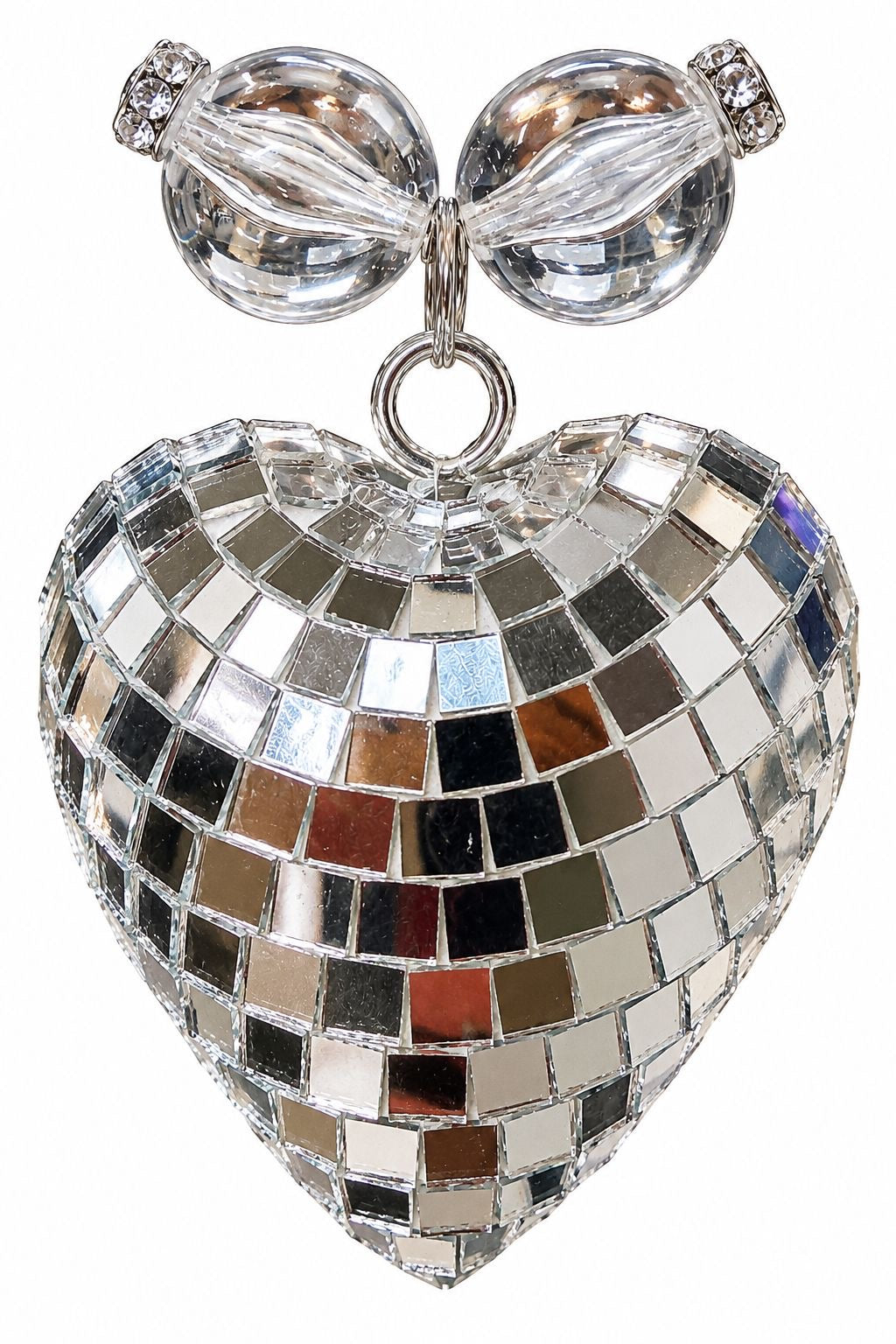 Disco Heart – Statement-Kette mit Spiegelherz, XXL-Perlen & Kristallperlen