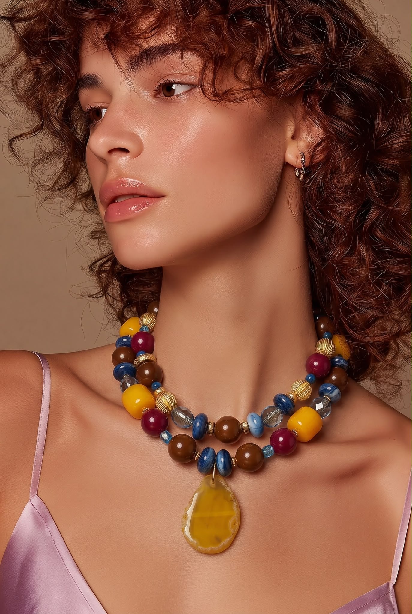 Tuscany – Statement Necklace in Gold, Blue & Warm Earth Tones | One-of-a-kind