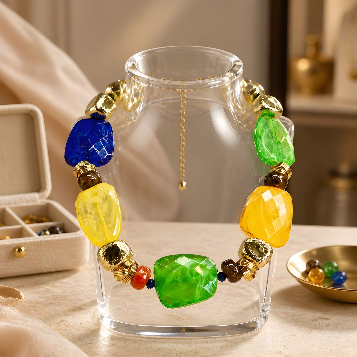 Mosaic – Handmade Color Gem Statement Necklace by Illari – One of a Kind