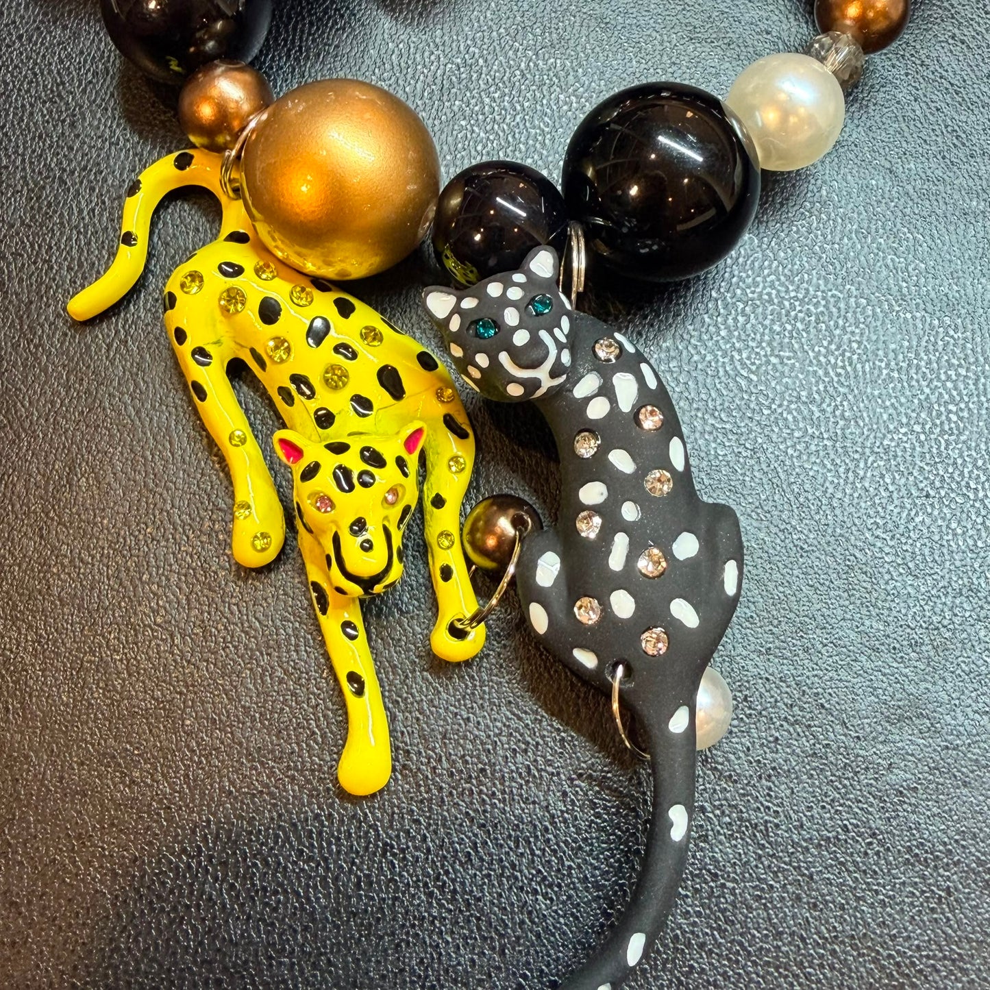 Wild Elegance – Black Statement Necklace with Wild Cats | One of a Kind