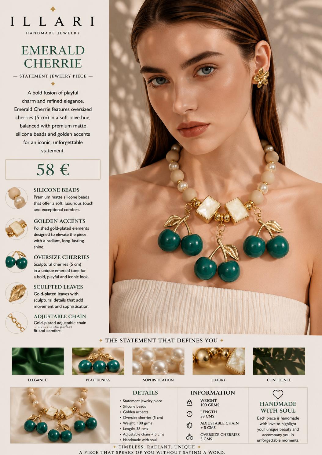 Emerald Cherry Handmade Necklace by Illari