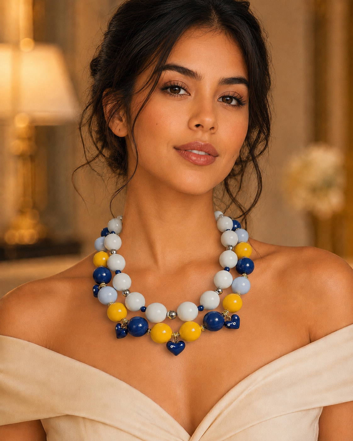 Devil Eye Handmade Statement Necklace by Illari – Evil Eye Double Layer Necklace – Unique Piece