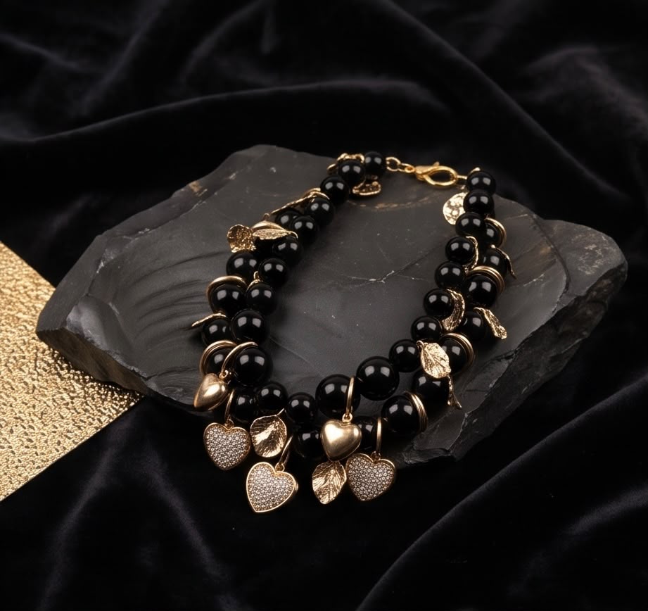Opulence Black – Handmade Black & Gold Statement Necklace