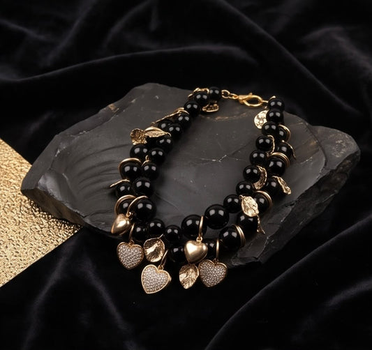 Opulence Black – Handmade Black & Gold Statement Necklace