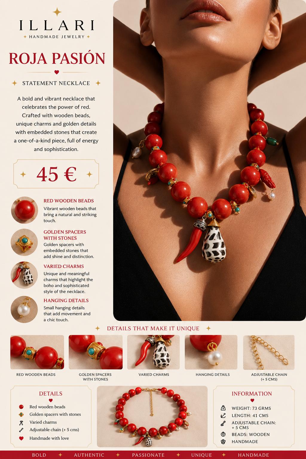Roja Pasión Handmade Necklace by Illari
