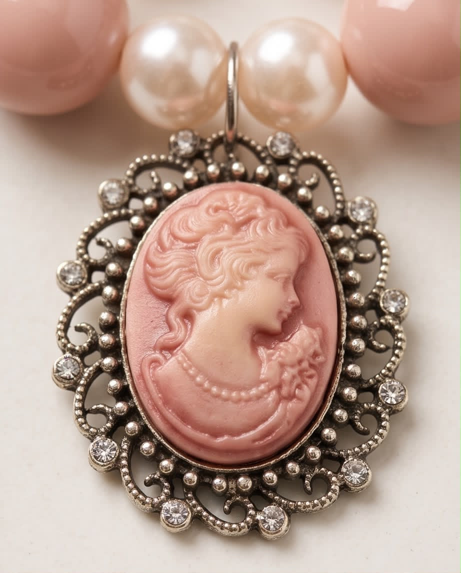 Dusty Rose Cameo Handmade Pearl Statement Necklace by Illari
