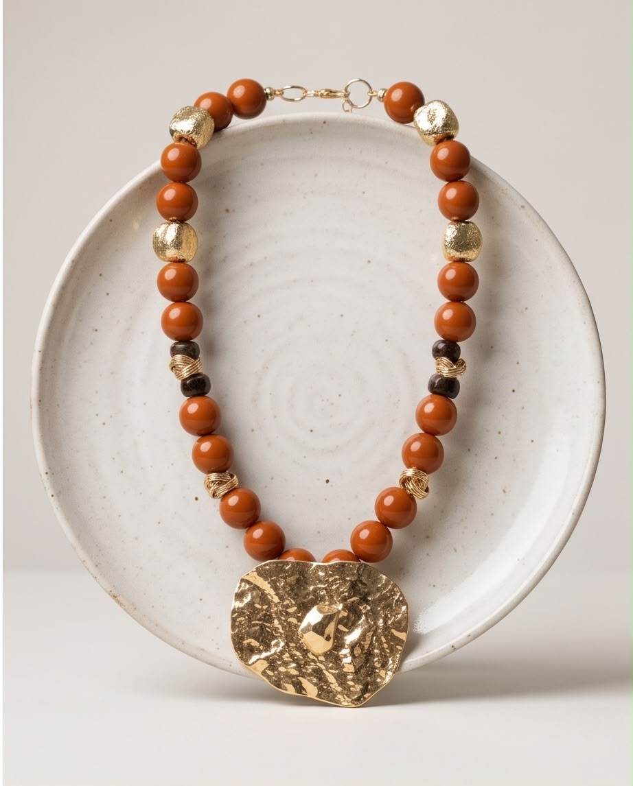 Canela – Handmade Cinnamon & Gold Statement Necklace