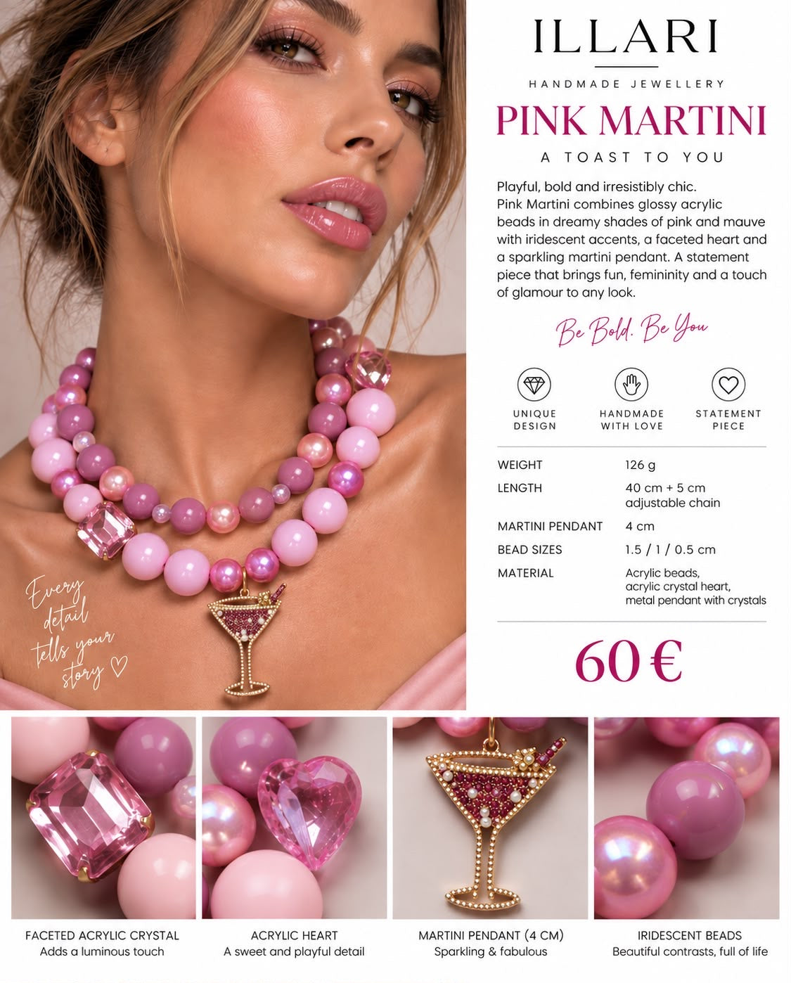 Pink Martini Handmade Necklace by Illari