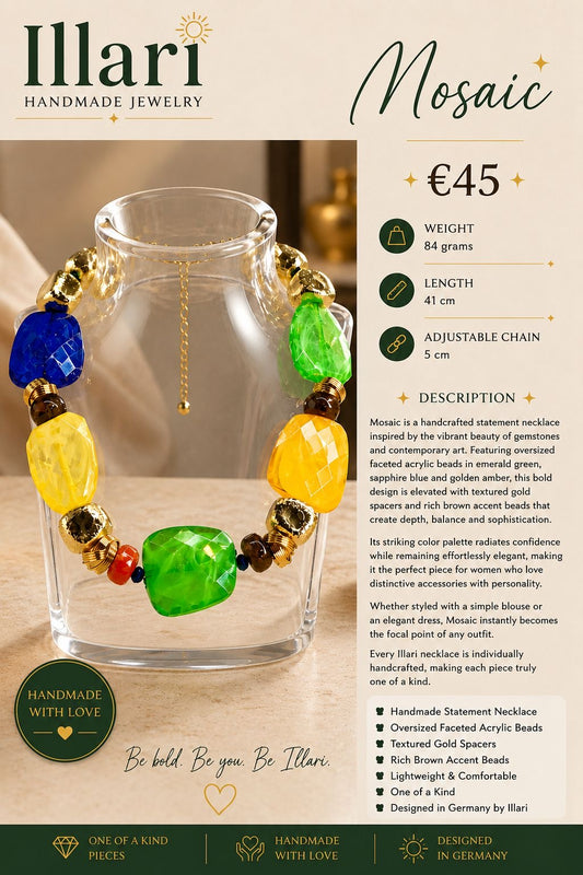 Mosaic – Handmade Color Gem Statement Necklace by Illari – One of a Kind