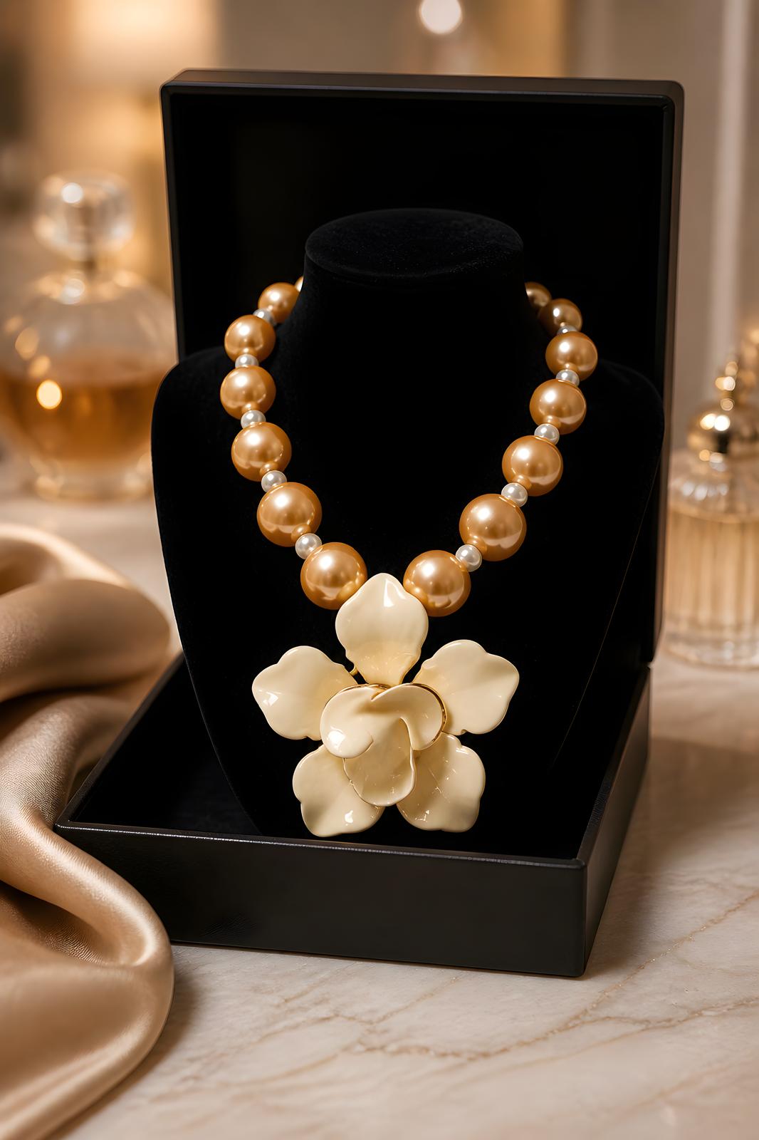 Golden Orchids Handmade Halskette by Illari – Statement-Blütenkette – Unikat