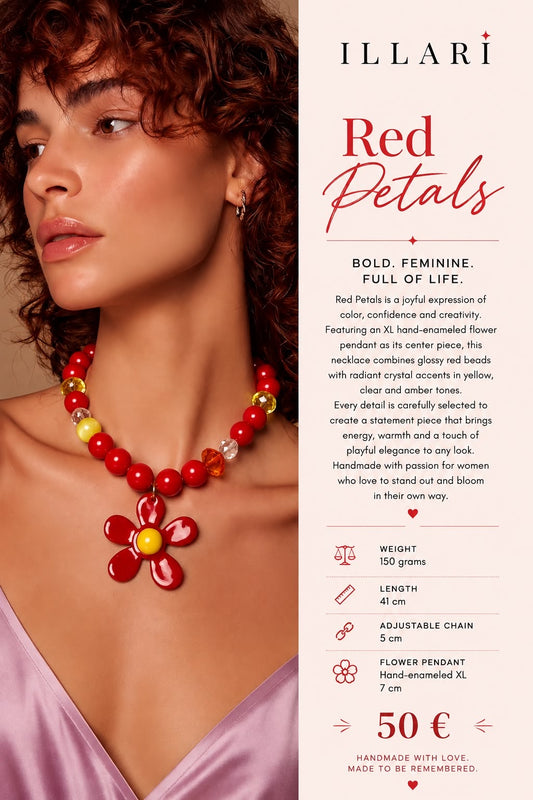 Red Petals – Rote Statement-Halskette mit XL-Blütenanhänger | Einzelstück