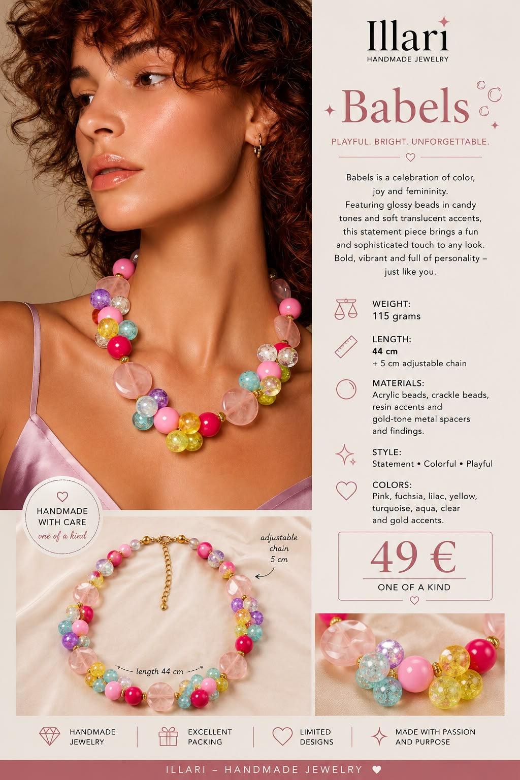 Babels – Handmade Colorful Beaded Statement Necklace by Illari – One of a Kind