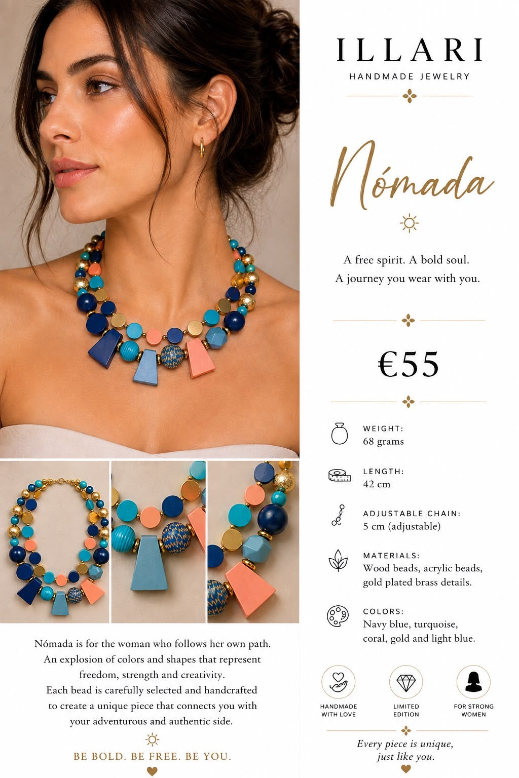 Nómada – Bunte Statement-Halskette aus Holz & Acryl | Einzelstück