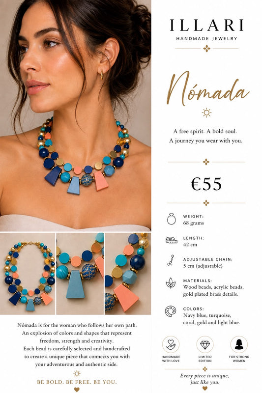 Nómada – Bunte Statement-Halskette aus Holz & Acryl | Einzelstück