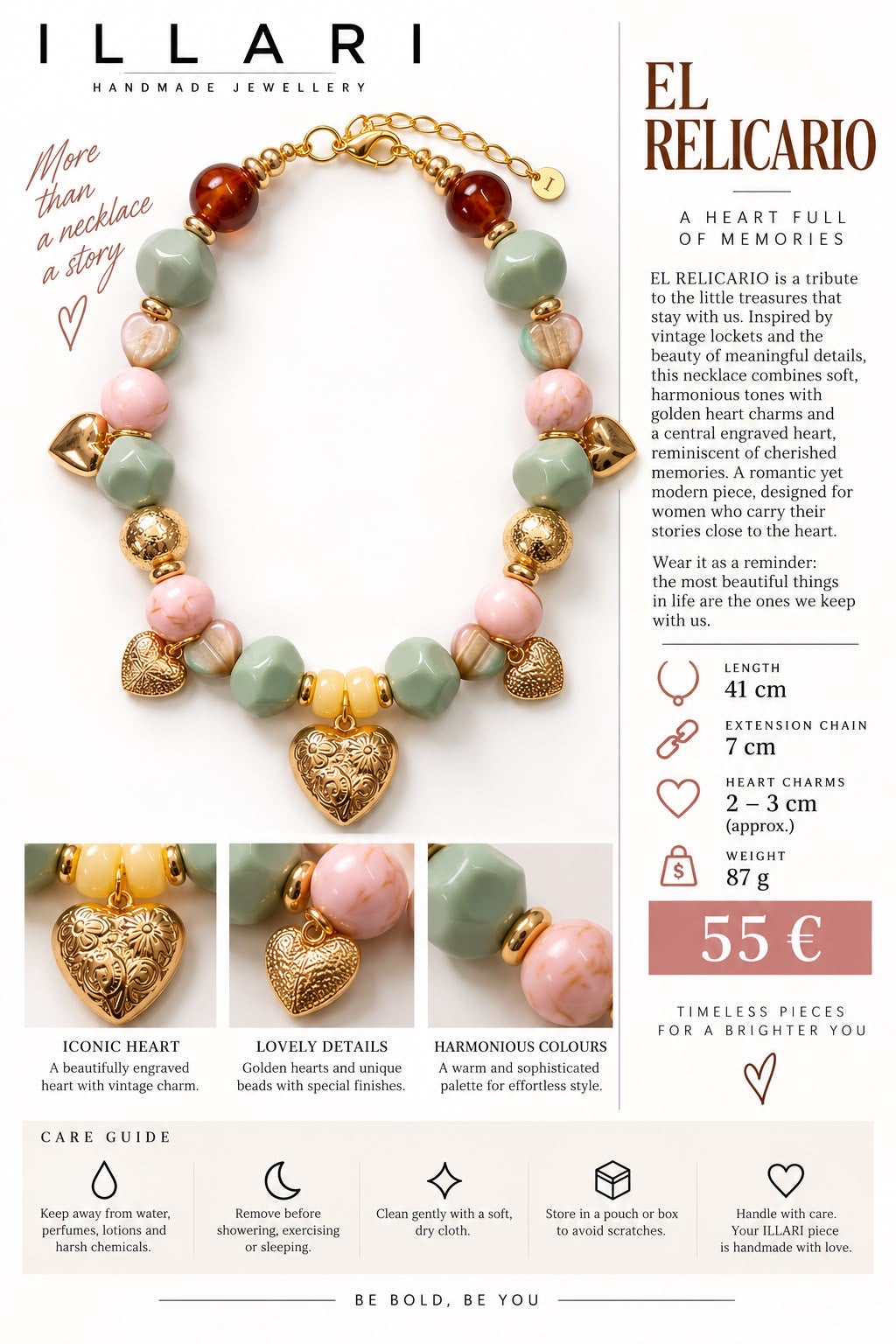 El Relicario Handmade Heart Charm Necklace by Illari