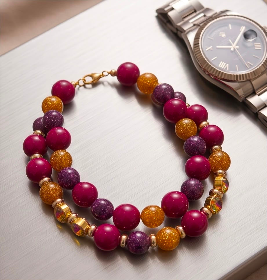 Grape Lux – Statement-Kette in Bordeaux, Violett & Gold