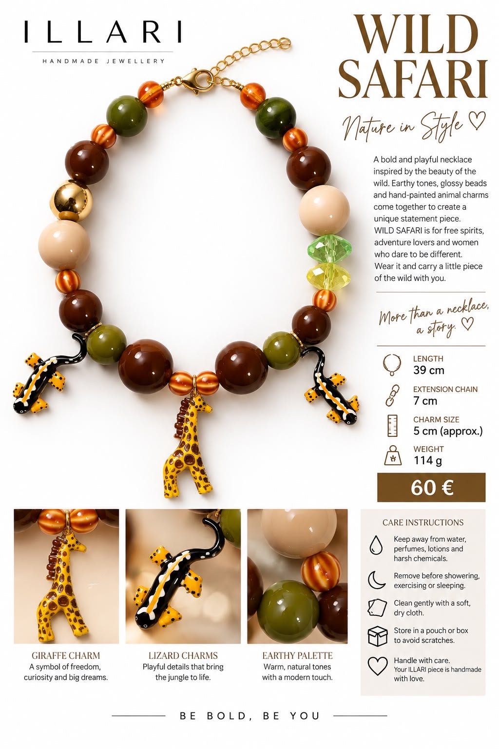 Wild Safari Handmade Statement Necklace by Illari