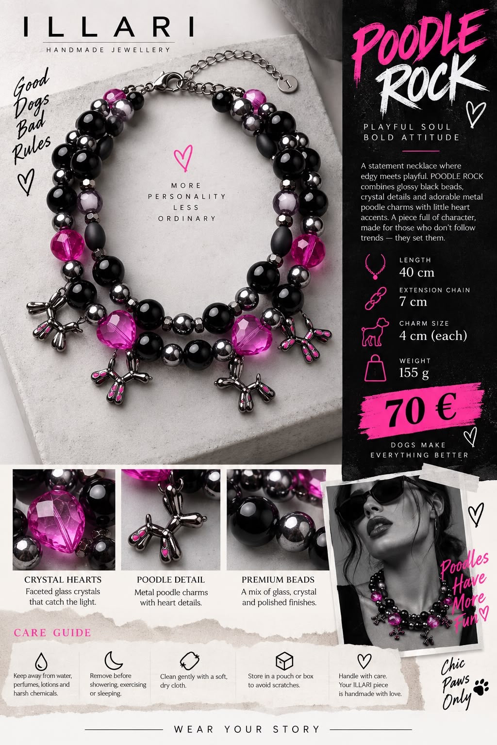 Poodle Rock Handmade Statement Necklace by Illari