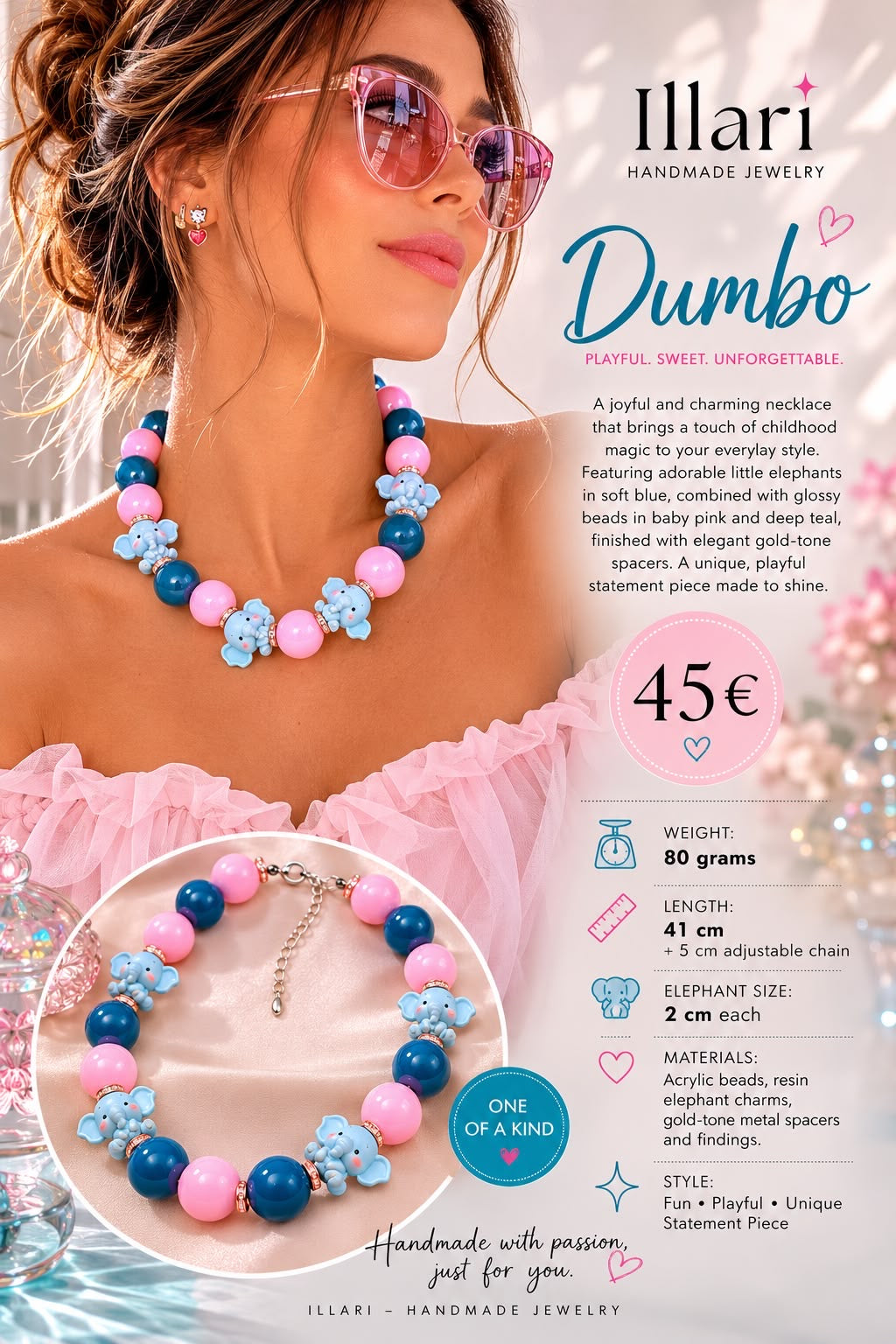 Dumbo – Handmade Beaded Elephant Statement Necklace by Illari – One of a Kind
