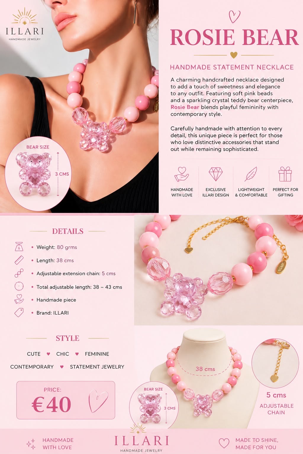 Rosie Bear Handmade Necklace by Illari