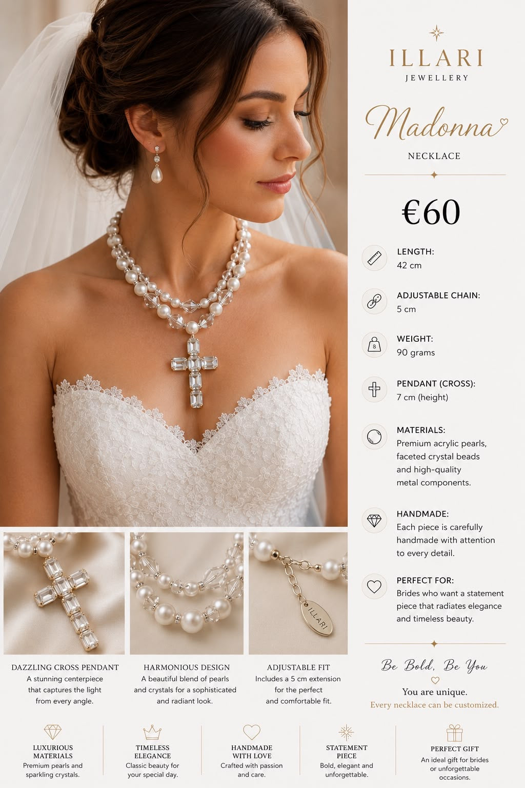 Madonna – Handmade Pearl & Crystal Bridal Statement Necklace