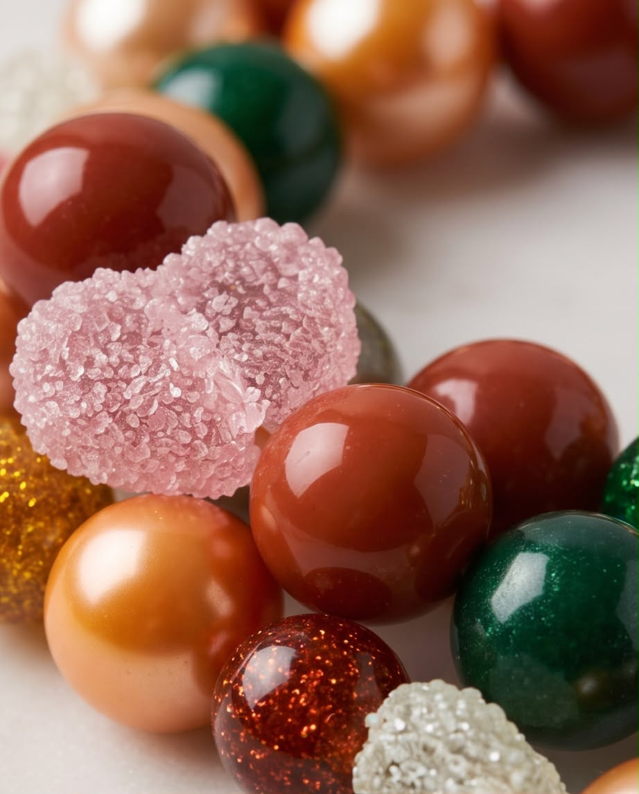 Amaretto – Statement-Kette in warmen Herbstfarben mit Candy-Herzen
